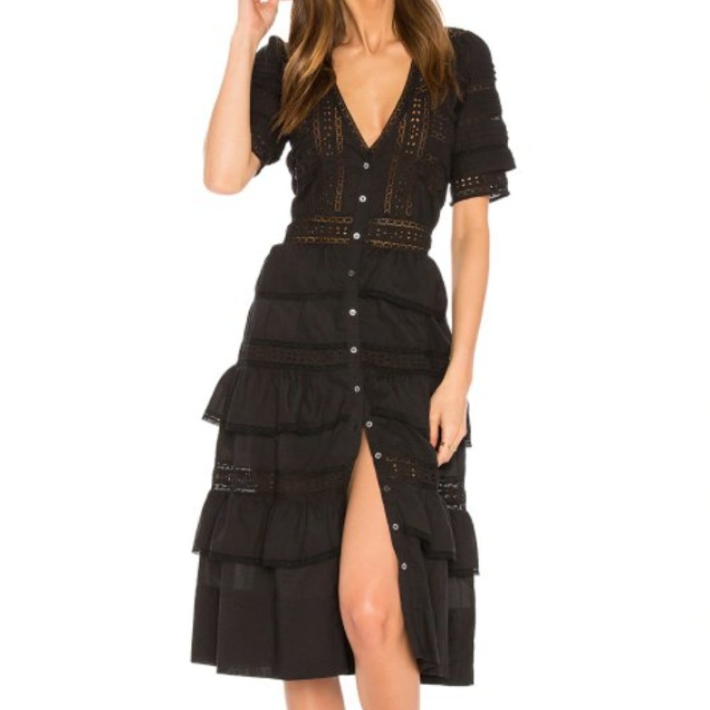 Loveshackfancy Rebecca ruffle midi dress button front